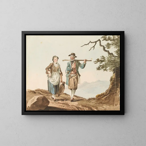 Paar im Anzug am Ufer des Murtensees - Johann Karl Müllner — gerahmtes Bild an der Wand