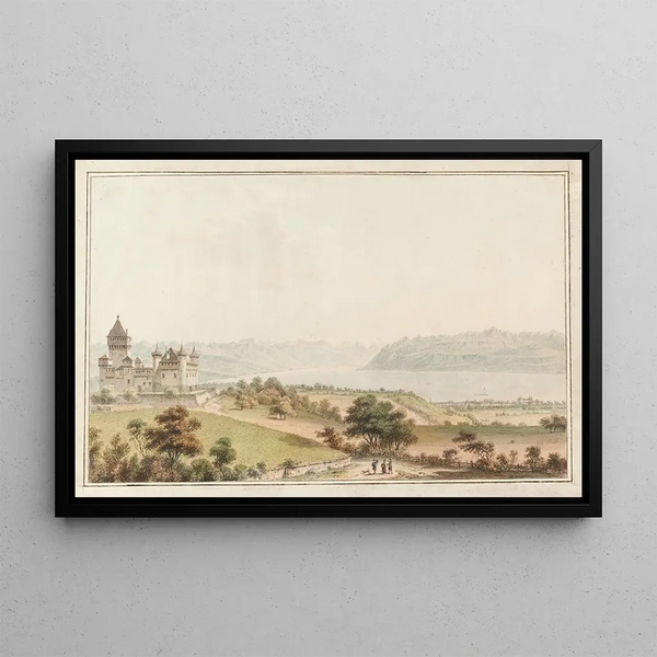 Vue de Vufflens-le-Château - Johann Ludwig Aberli — gerahmtes Bild an der Wand