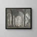 Ansicht des Inneren einer Hallenkirche im gotischen Stil mit zahlreichen Szenenfiguren in Kostümen des 17. Jahrhunderts, links ein Priester zelebriert die Messe 1790 - Johann Ludwig Ernst Morgenstern — gerahmtes Bild an der Wand