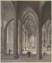 Ansicht des Chors einer gotischen Hallenkirche mit drei Schiffen und Figuren in Kostümen des 17. Jahrhunderts, 1819 - Johann Ludwig Ernst Morgenstern — Ansicht des Kunstwerks