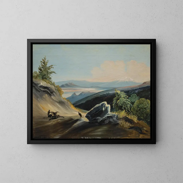 Landschaft mit Weg und Iztaccíhuatl im Hintergrund - Johann Moritz Rugendas — gerahmtes Bild an der Wand