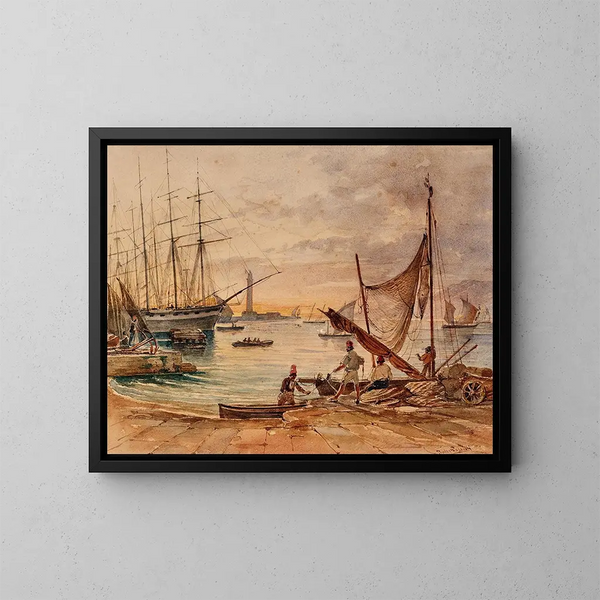 Eine Abendstimmung im Hafen von Triest - Johann Nepomuk Passini — gerahmtes Bild an der Wand