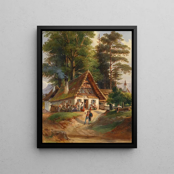 Auberge du village - Johann Nepomuk Passini — gerahmtes Bild an der Wand