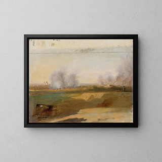Johann Peter Krafft - Landschaftsstudie mit brennenden Drfern im Hintergrund.webp