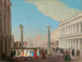Venedig, die Piazzetta südlich der Basilika San Marco mit der Bibliothek und einer versammelten Menschenmenge, die eine Aufführung der Commedia dell'arte beobachtet - Johann Richter — Ansicht des Kunstwerks