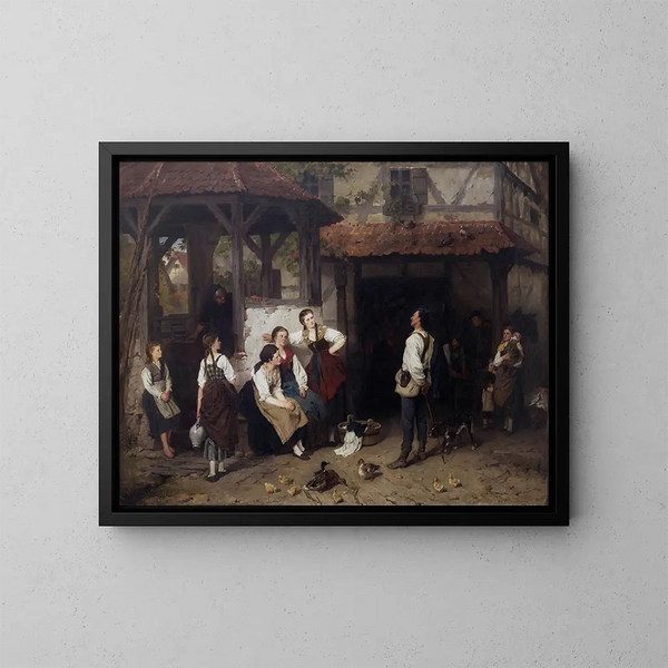 Rückkehr des Urlaubers - Johann Sperl — gerahmtes Bild an der Wand
