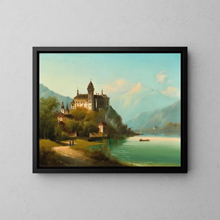 Johann Wilhelm Jankowsky - A Castle on a Mountain Lake.webp