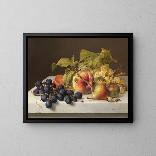Stillleben mit Früchten und Gemüse - Johann Wilhelm Preyer — gerahmtes Bild an der Wand