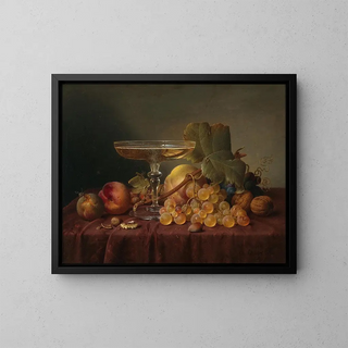 Johann Wilhelm Preyer - Still Life with Champagne Glass and Fruit on a Damask Cloth.webp