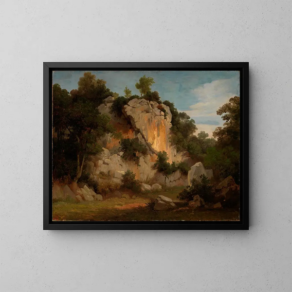 Felsenwand mit Blumen und Gestrüpp - Johann Wilhelm Schirmer — gerahmtes Bild an der Wand