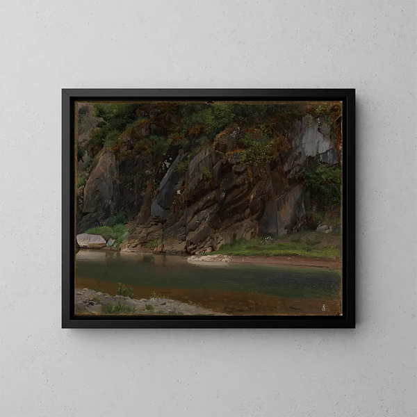 Fluss mit felsigem Ufer - Johann Wilhelm Schirmer — gerahmtes Bild an der Wand