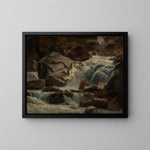 Schweizer Bergbach-Gemälde - Johann Wilhelm Schirmer — gerahmtes Bild an der Wand