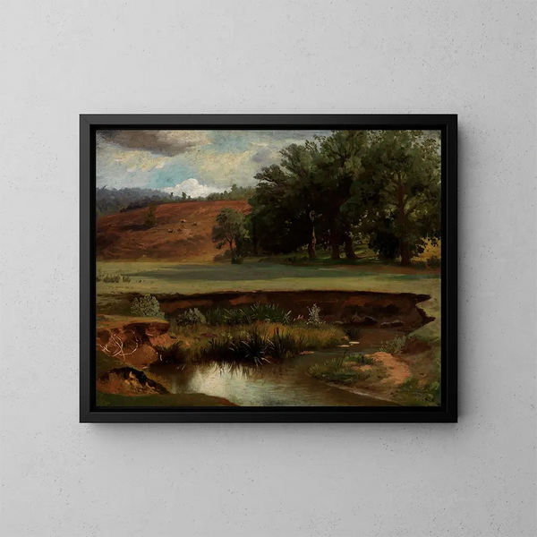 Ufer des Waldes mit Teich im Vordergrund - Johann Wilhelm Schirmer — gerahmtes Bild an der Wand