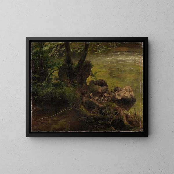 Wurzeln und Steine am Bachufer - Johann Wilhelm Schirmer — gerahmtes Bild an der Wand