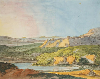 Landschaft im Süden mit Meer, bewaldeten Hügeln und einem Wasserplan im Vordergrund - Johann Wolfgang von Goethe — Ansicht des Kunstwerks