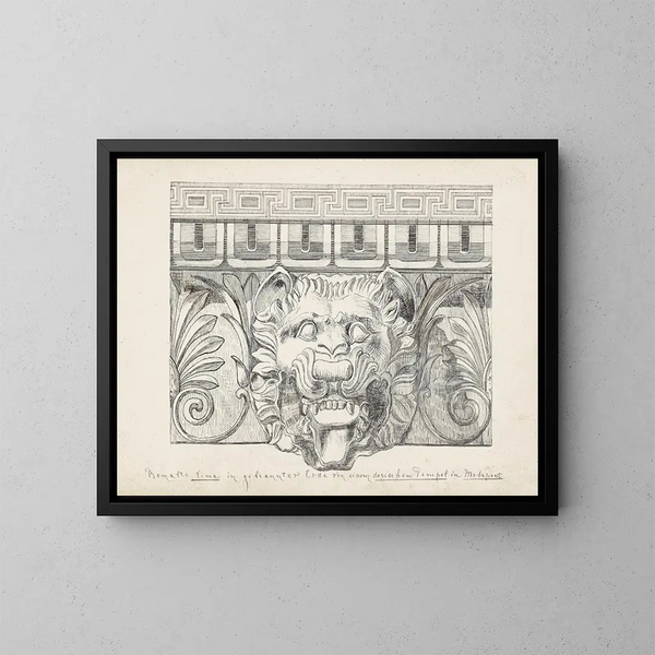 Löwenkopf auf einem dorischen Tempel in Métaponte - Johanna van de Kamer — gerahmtes Bild an der Wand