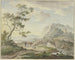 Ein Mann überquert eine Steinstraße, ein Bauer mit einer Kuh und Schafen auf dem Weg. - Johannes Christiaan Janson — Ansicht des Kunstwerks