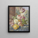 Ein Blumenstrauß in einem Korb auf einer Tulpe, ein Schmetterling vor einer Schnecke - Johannes Christiaan Roedig — gerahmtes Bild an der Wand