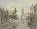 Holzbrücken-Gemälde über einem Kanal mit einer Kathedrale im Hintergrund und einer Laterne rechts vom Haus - Johannes Huibert Prins — Ansicht des Kunstwerks