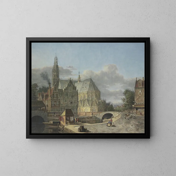 Ansicht einer niederländischen Stadt - Johannes Huibert Prins — gerahmtes Bild an der Wand