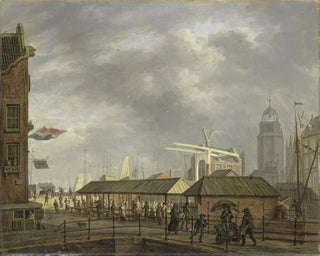 Johannes Jelgerhuis - The small Fish Market on the Corner of the Brouwersgracht and Singel Amsterdam.webp