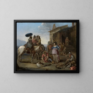 Johannes Lingelbach - Reisende halten vor einer Osteria.webp