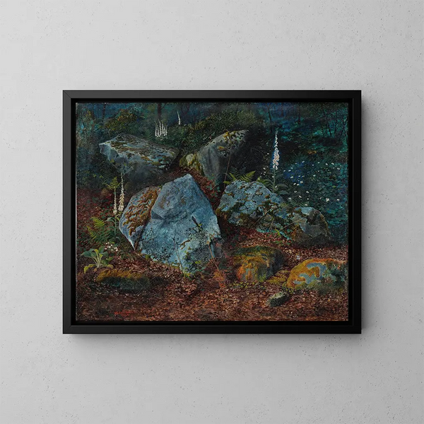 Felsen im Storsforth-Wald - John Atkinson Grimshaw — gerahmtes Bild an der Wand
