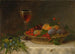 Naturstillleben mit einem Obstkorb, einem Sherryglas und einem Blumenstrauß - John Beigel — Ansicht des Kunstwerks