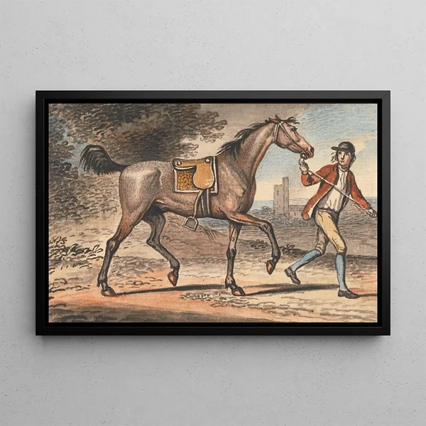 John Collet - Stable Boy Leading a Trotting Horse in a Landscape with a Castle Tower.webp