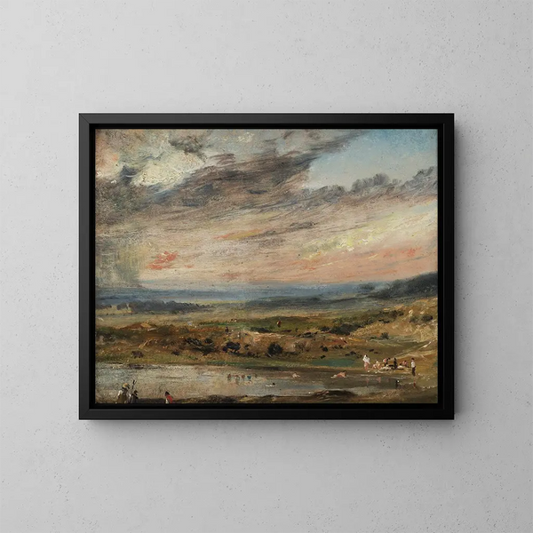 Hampstead Heath mit Teich und Badegästen - John Constable — gerahmtes Bild an der Wand