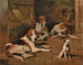 Des Hunde und eines Terrier in einer Scheune - John Emms — Ansicht des Kunstwerks