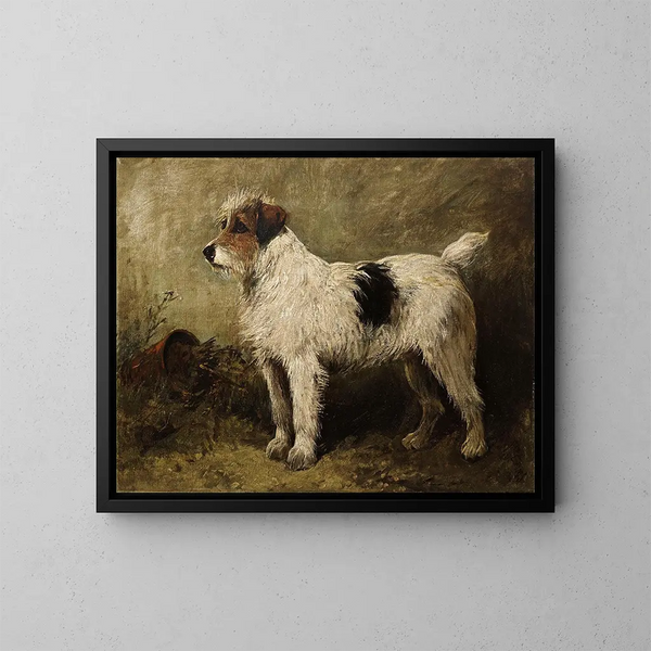 Terrier in einem Garten - John Emms — gerahmtes Bild an der Wand