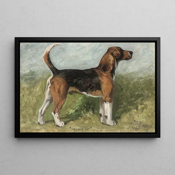 Tomboy, ein Beagle in einer Landschaft - John Emms — gerahmtes Bild an der Wand