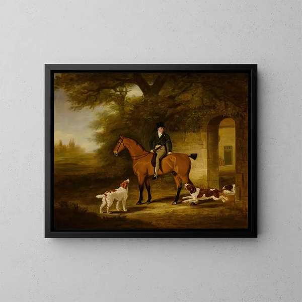 Ein brauner Jagd-Pferd, geritten von Robert Day - John Ferneley — gerahmtes Bild an der Wand
