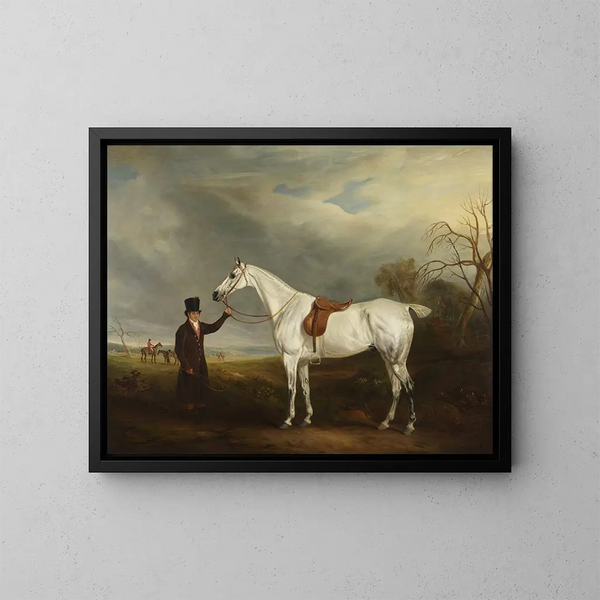 Der Bräutigam von Lord Howe mit einem grauen Pferd - John Ferneley — gerahmtes Bild an der Wand