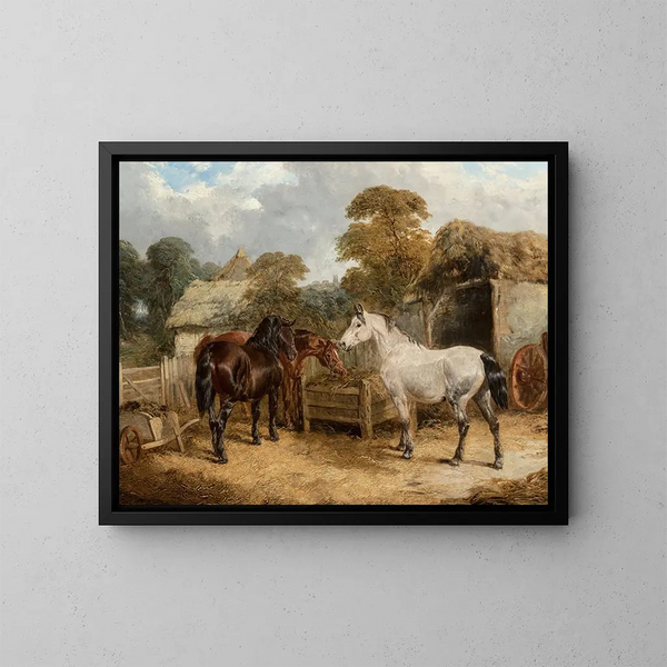 von Pferden beim Fressen - John Frederick Herring Jr. — gerahmtes Bild an der Wand