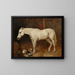 Ein graues Pferd in einer Stallung - John Frederick Herring der Ältere — gerahmtes Bild an der Wand