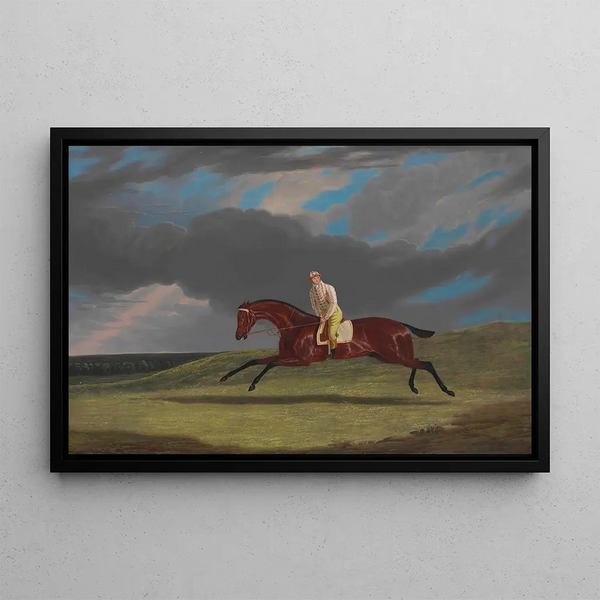 John Frederick Herring Snr - Corduroy a Bay Racehorse with a Jockey up Galloping on a Racecourse.webp