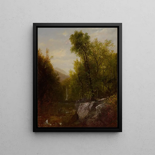 John Frederick Kensett - Fishing Near A Forest Waterfall.webp