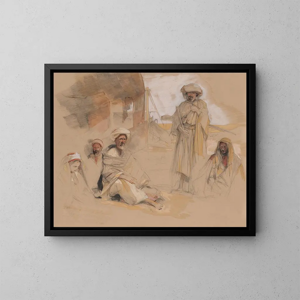 Ein Beduinenlager bei Gebel Tor in der Wüste Sinai - John Frederick Lewis — gerahmtes Bild an der Wand