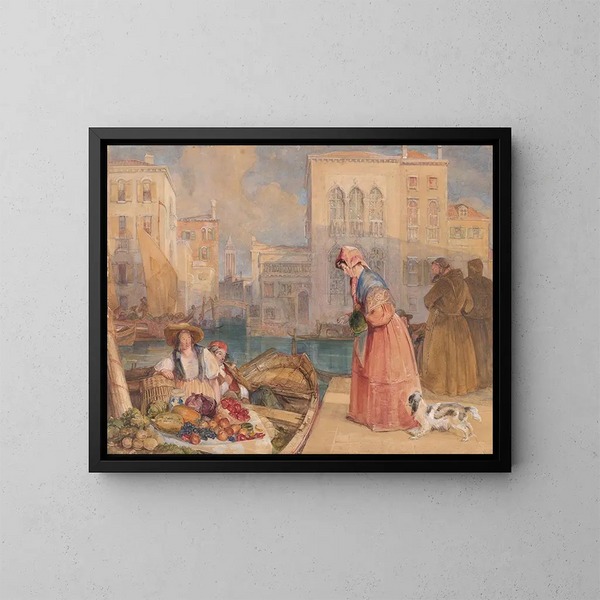 Verkäufer von Früchten auf einem venezianischen Kanal - John Frederick Lewis — gerahmtes Bild an der Wand