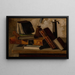Stillleben mit Büchern, Tintenfass und Kerzenhalter - John Frederick Peto — gerahmtes Bild an der Wand