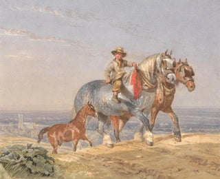 Ein Bauer, der eines der beiden Zugpferde auf einem Hügel hinaufführt - John Frederick Tayler — Ansicht des Kunstwerks