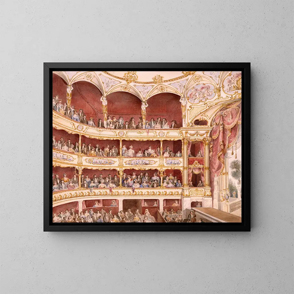 Innenansicht des Theaters St James in London - John Gregory Crace — gerahmtes Bild an der Wand