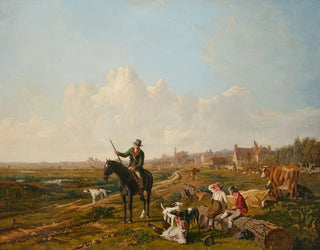 John James Chalon - A mounted gamekeeper questions the cattle herders on their being found with a sporting dog.webp