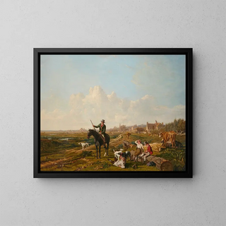 John James Chalon - A mounted gamekeeper questions the cattle herders on their being found with a sporting dog.webp