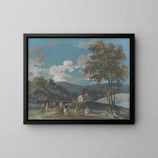 Eine Landkirche zwischen den Hügeln - John Laporte — gerahmtes Bild an der Wand