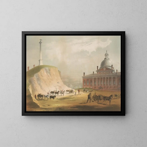 Altes Boston Beacon Hill Gemälde vom aktuellen Standort des Reservoirs zwischen den Straßen Hancock - John Rubens Smith — gerahmtes Bild an der Wand