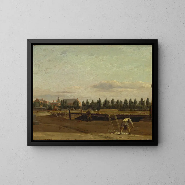 Ausgrabung des Regent-Kanals mit Blick auf die Kapelle von Marylebone - John Seguier — gerahmtes Bild an der Wand