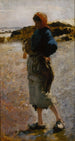 Junge Frau am Strand Skizze für Austernsammlerinnen von Cancale - John Singer Sargent — Ansicht des Kunstwerks